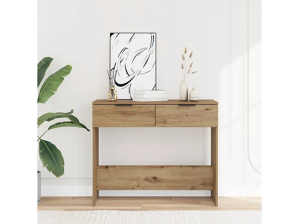 Table console chêne artisanal 90x36x75 cm bois d'ingénierie