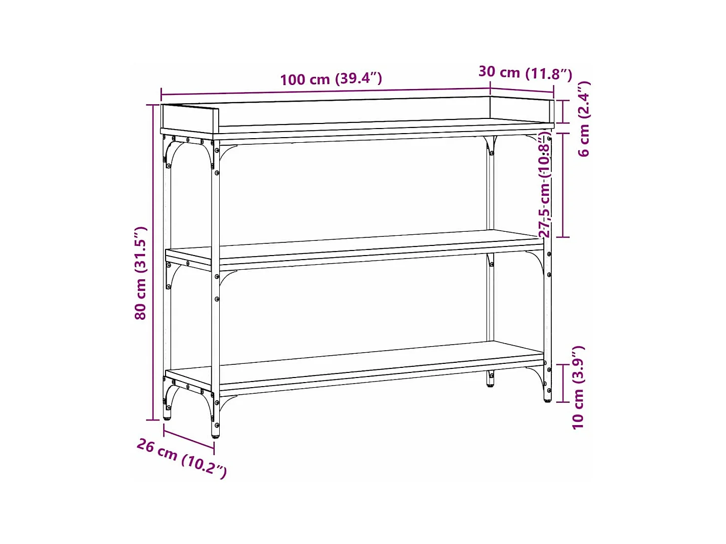 Table Console avec étagère chêne artisanal 100 x 30 x 80 cm