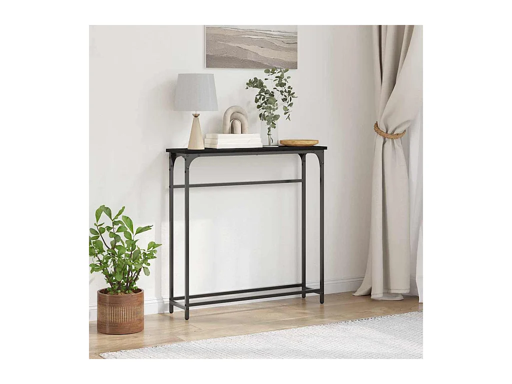Mesa Console com prateleira Carvalho preto 75 x 19,5 x 75 cm