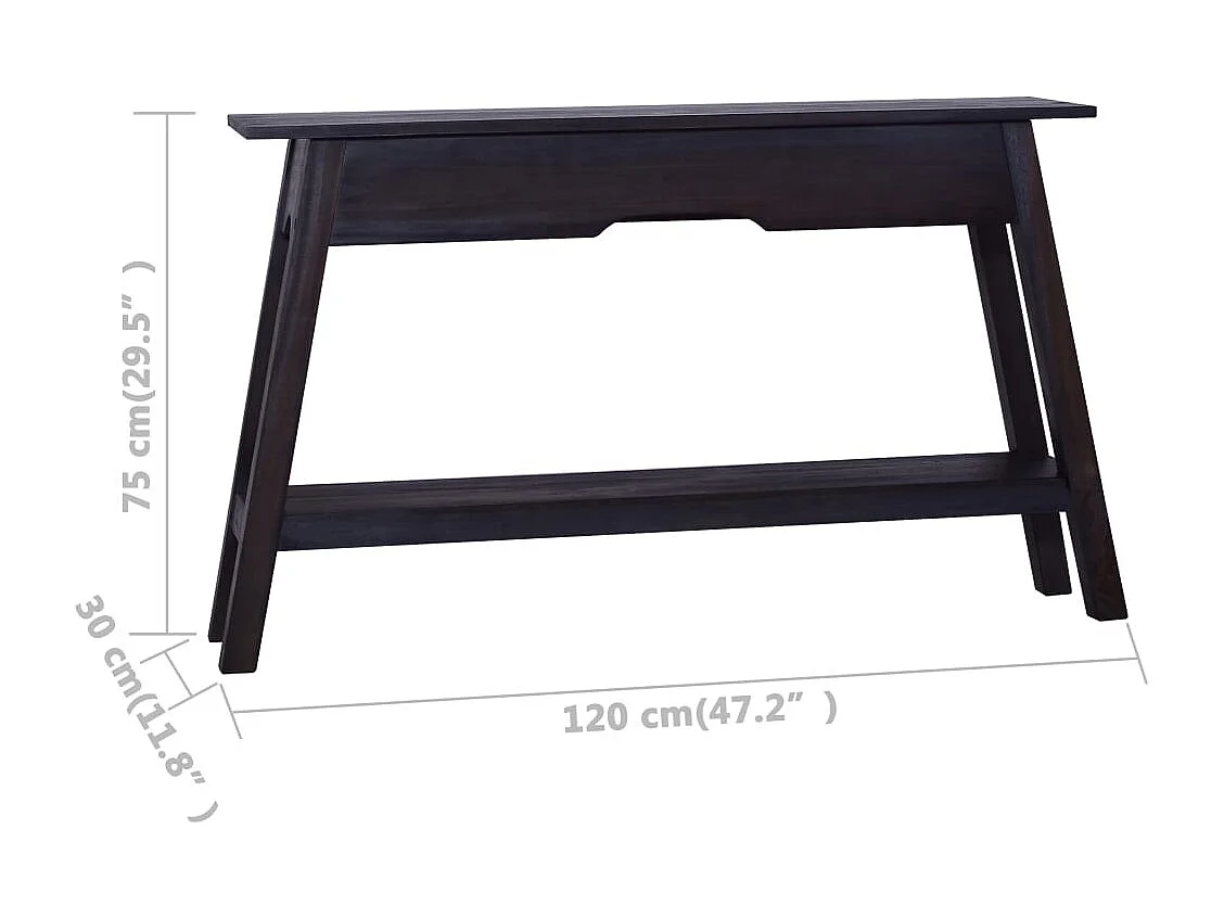 Mesa consola de madera maciza de caoba negra 120x30x75 cm