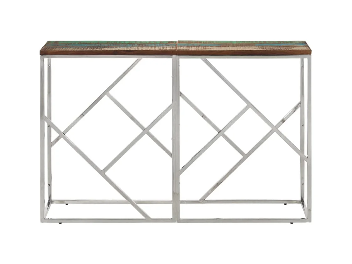 Table console argenté acier inoxydable/bois massif récupération