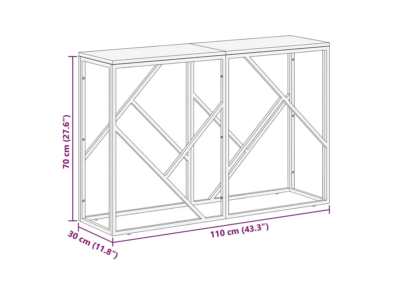 Table console argenté acier inoxydable/bois massif récupération