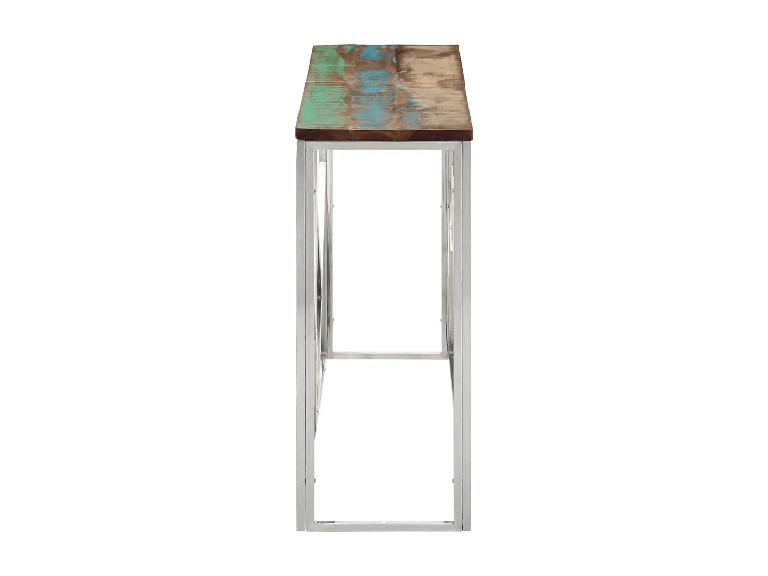 Table console argenté acier inoxydable/bois massif récupération