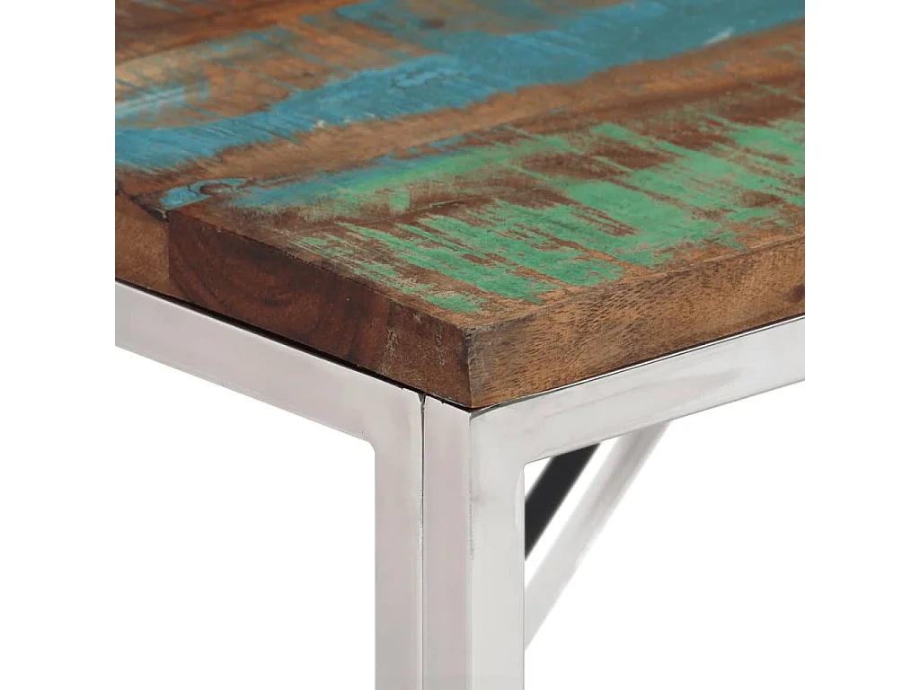 Table console argenté acier inoxydable/bois massif récupération