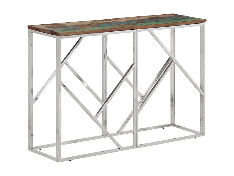 Mesa consola acero inoxidable madera maciza reciclada plateada