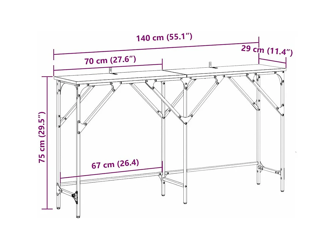 Table console Chêne noir 140 x 29 x 75 cm Bois d'ingénierie