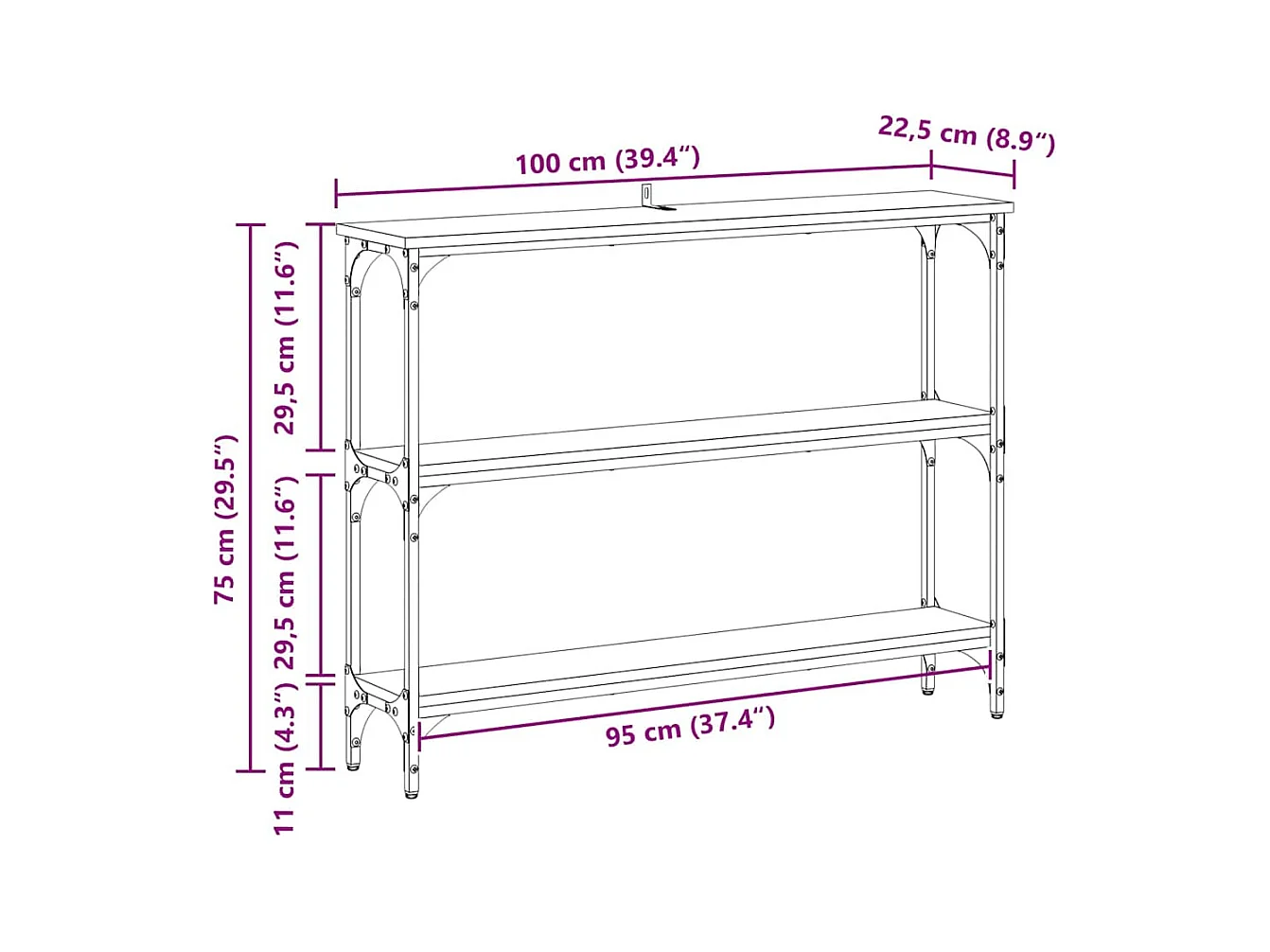 Wandtafel met plank artisanaal eikenkleurig 100 x 22.5 x 75 cm