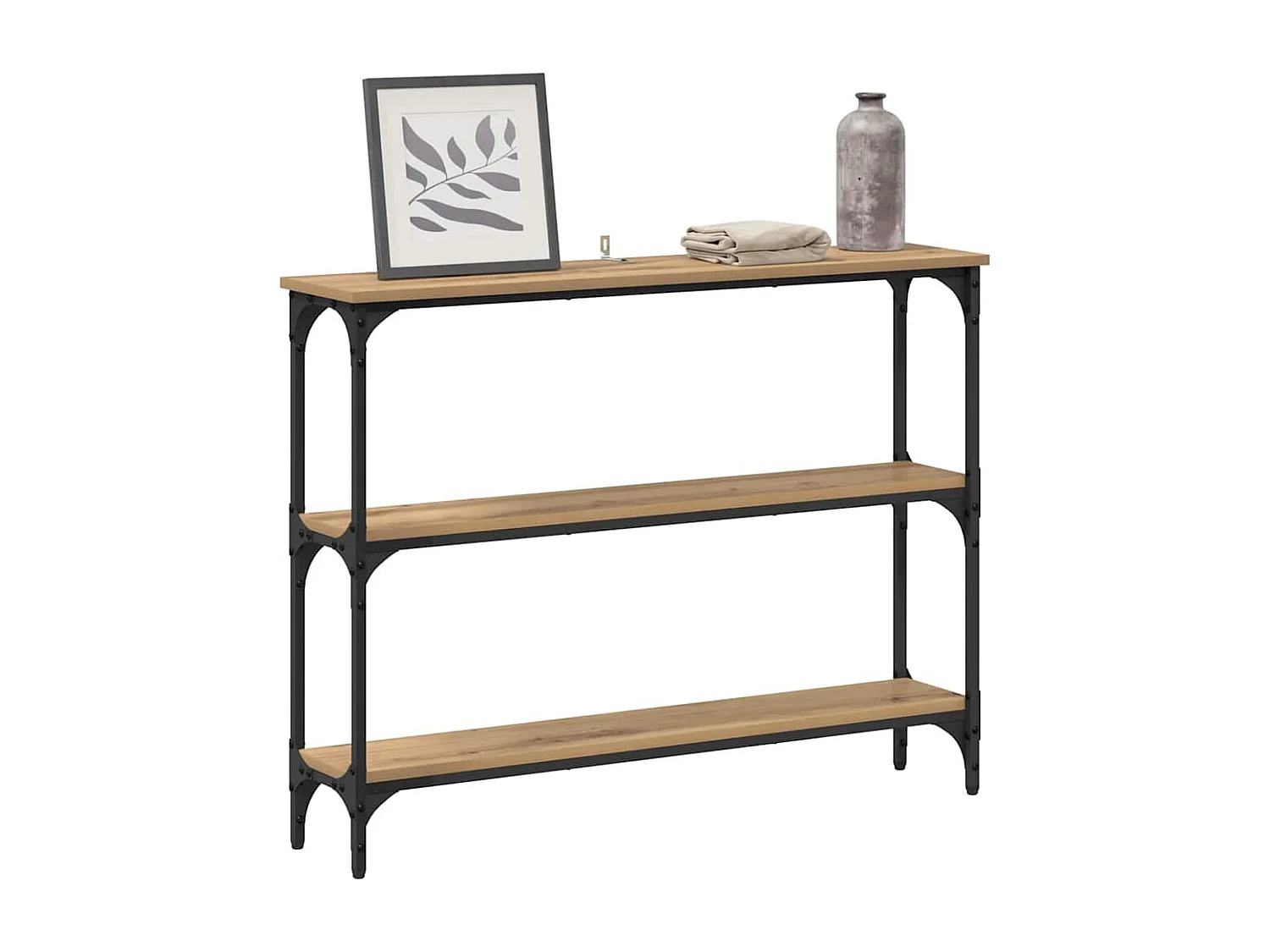 Table console avec étagère chêne artisanal 100 x 22.5 x 75 cm