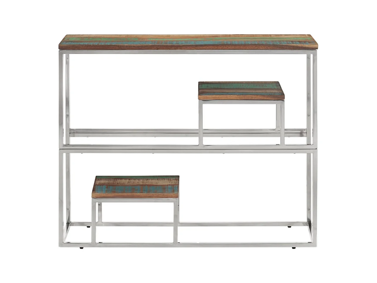 Table console argenté acier inoxydable/bois massif récupération