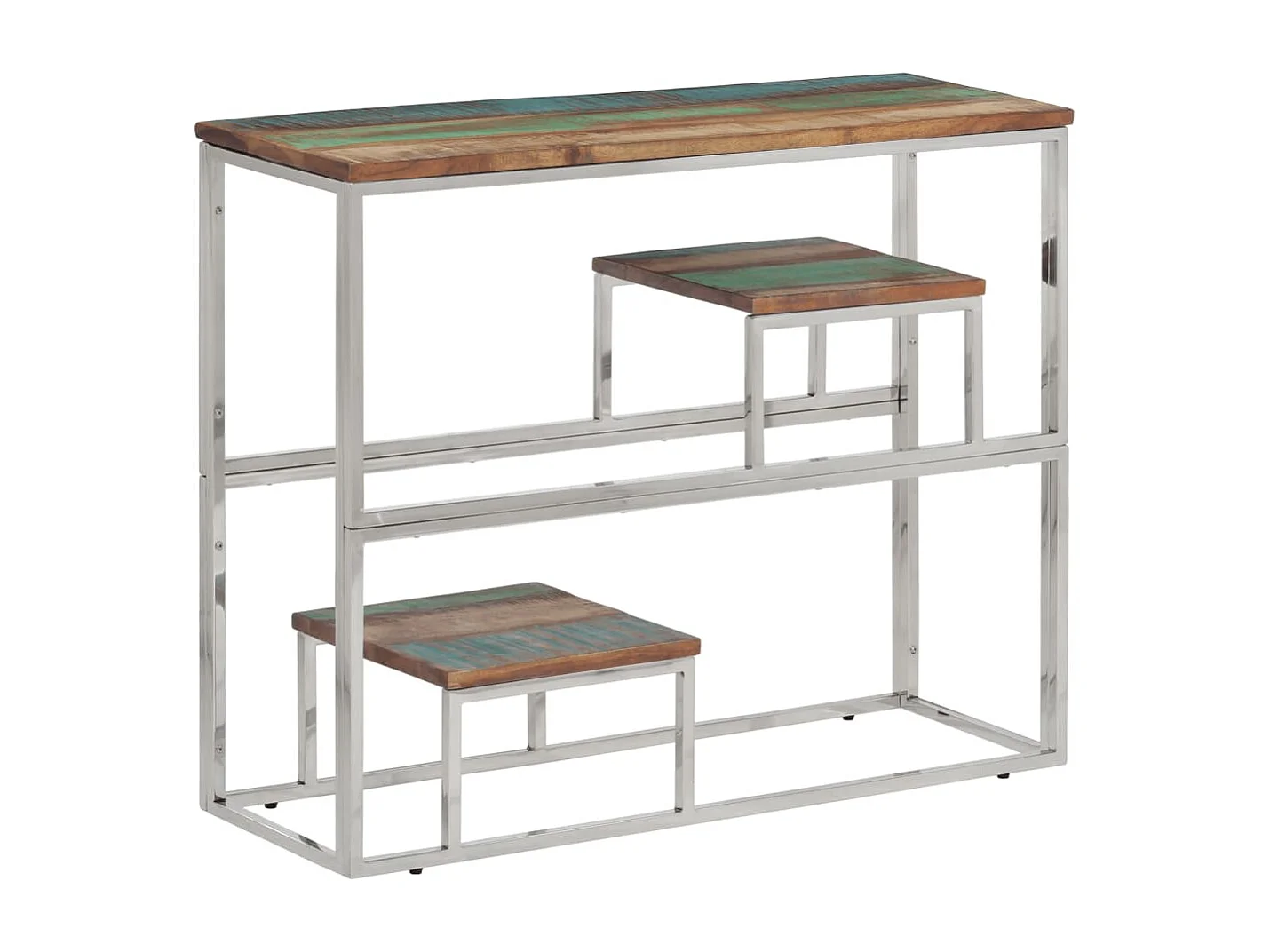Table console argenté acier inoxydable/bois massif récupération