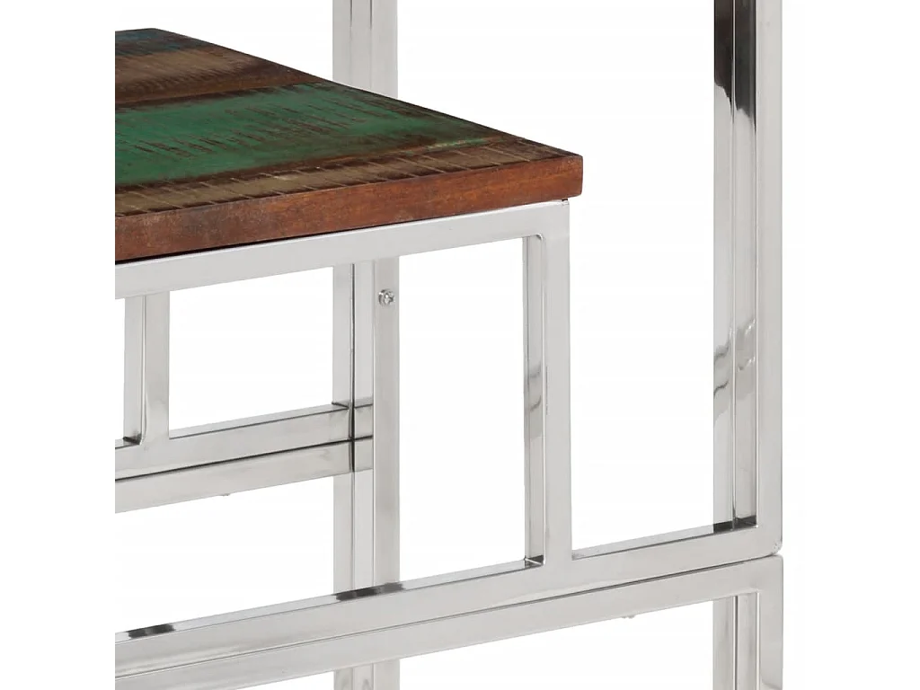 Table console argenté acier inoxydable/bois massif récupération