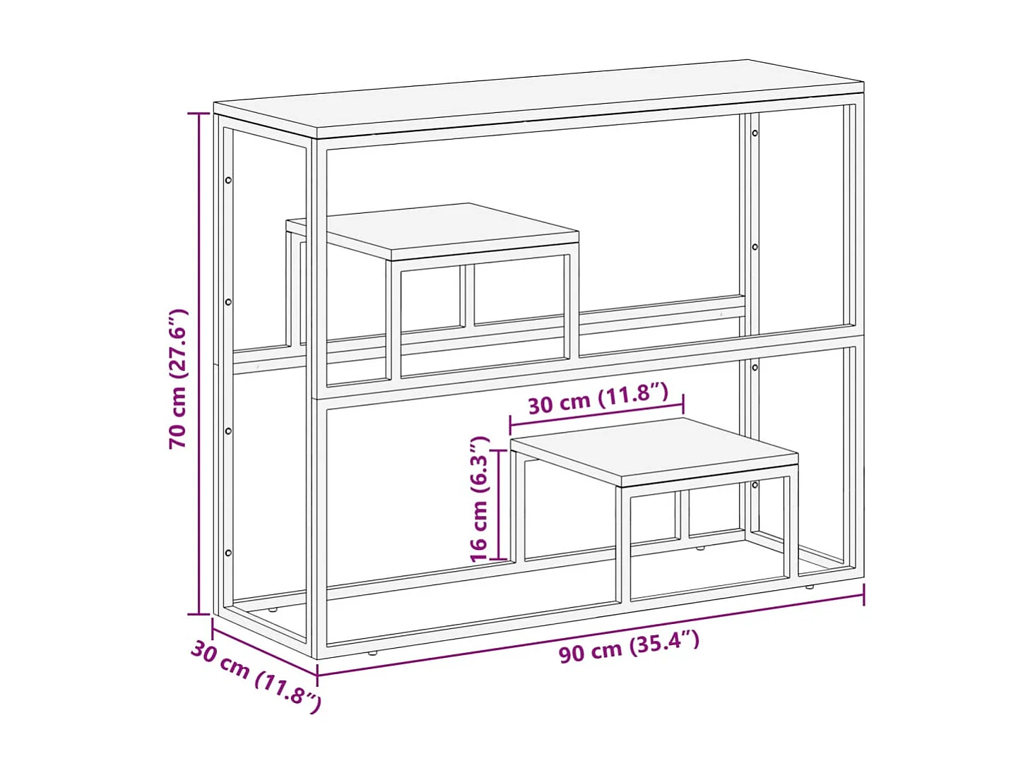 Table console argenté acier inoxydable/bois massif récupération