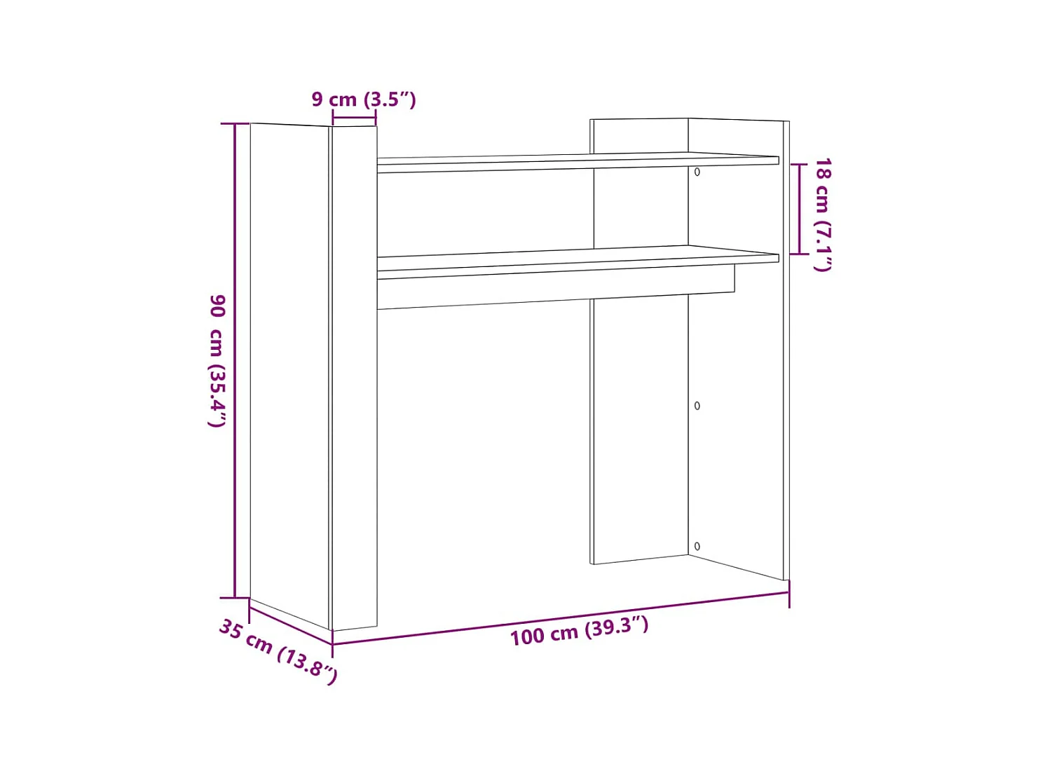 Mesa consola de madera de ingeniería marrón roble 100x35x90 cm