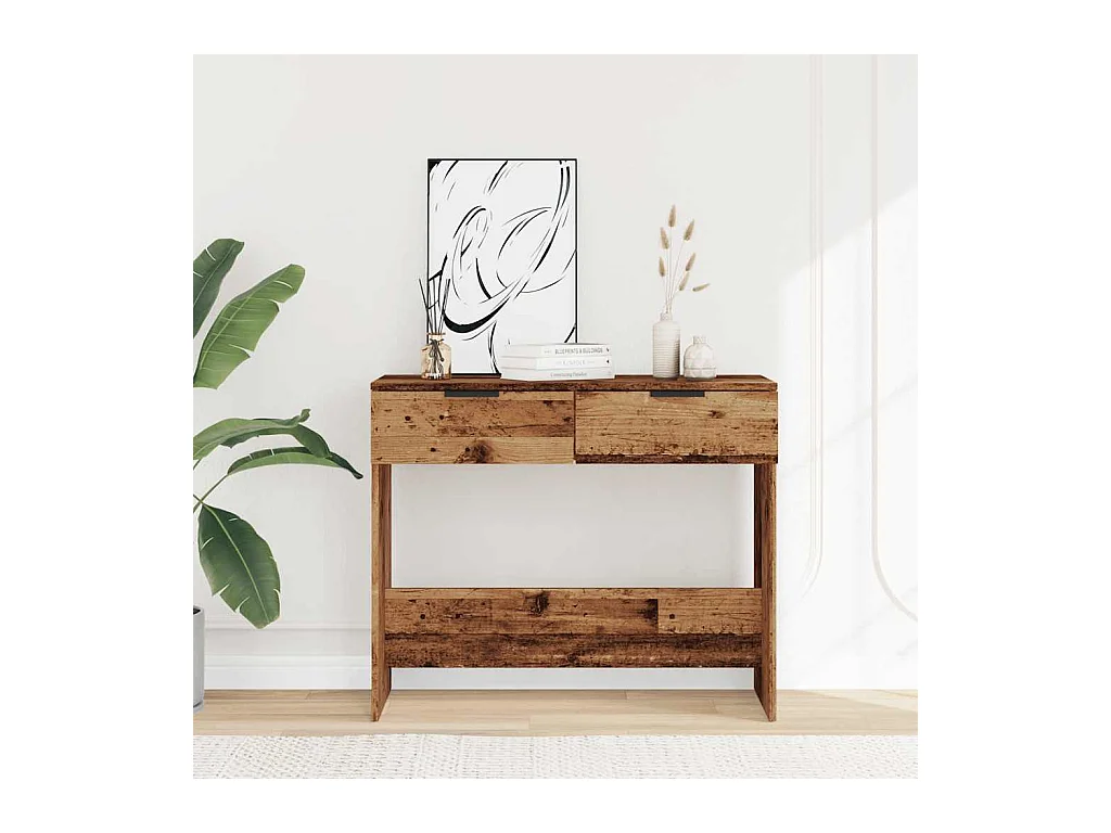 Mesa consola madera contrachapada envejecida 90x36x75 cm