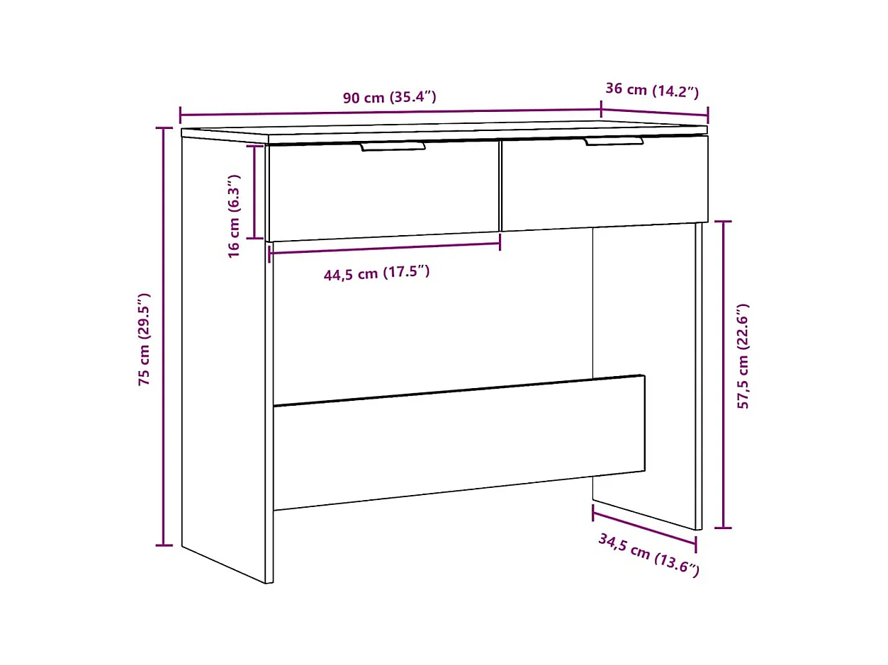 Mesa consola madera contrachapada envejecida 90x36x75 cm
