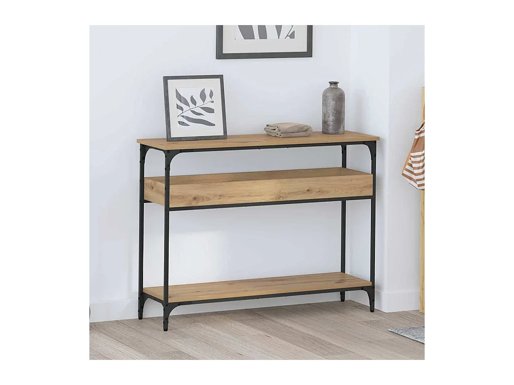 Table console avec étagère chêne artisanal 100 x 29 x 75 cm