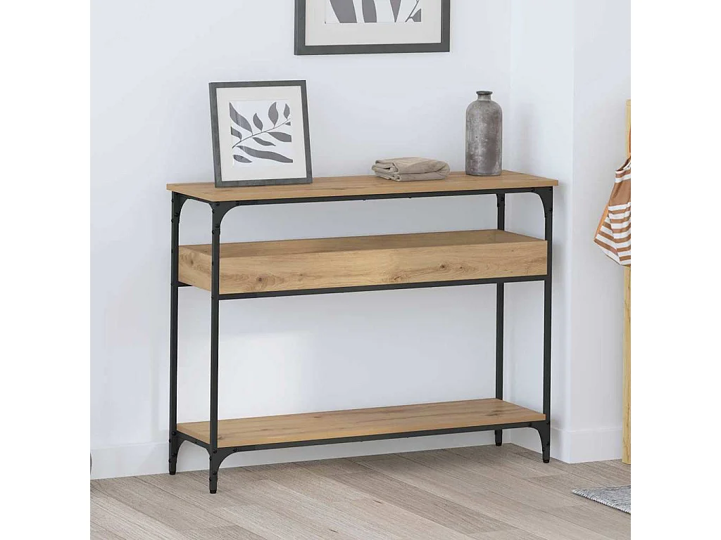 Table console avec étagère chêne artisanal 100 x 29 x 75 cm