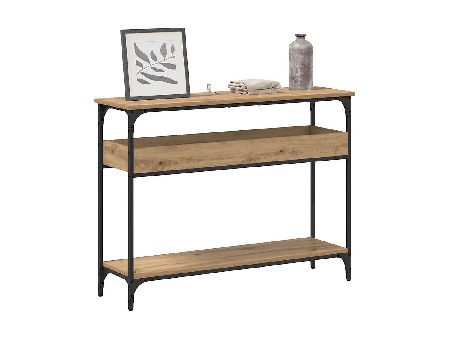 Table console avec étagère chêne artisanal 100 x 29 x 75 cm