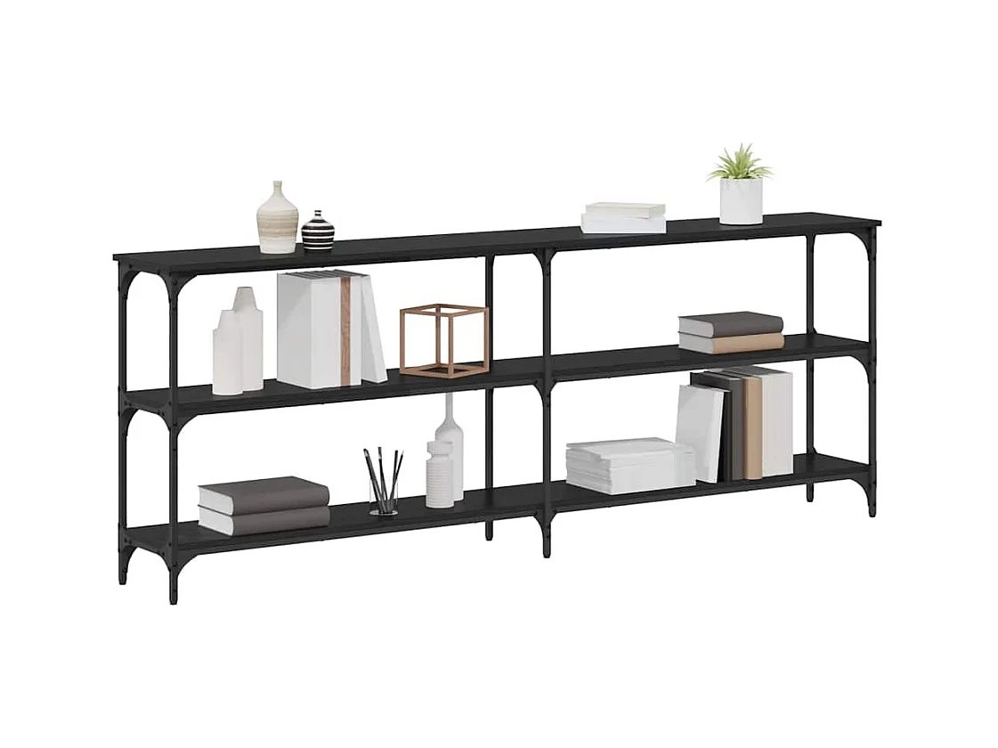 Mesa Console com prateleira Carvalho preto 200 x 29 x 75 cm