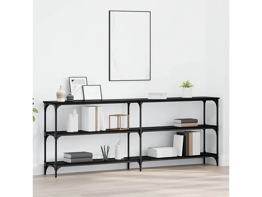 Table console avec étagère Chêne noir 200 x 29 x 75 cm