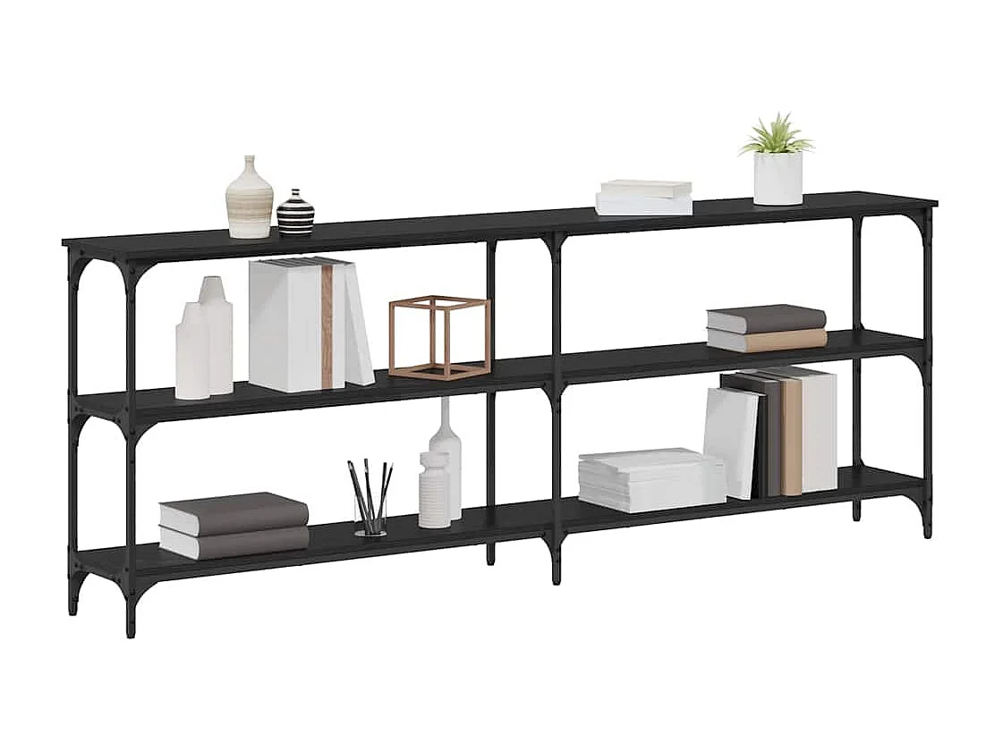 Table console avec étagère Chêne noir 200 x 29 x 75 cm