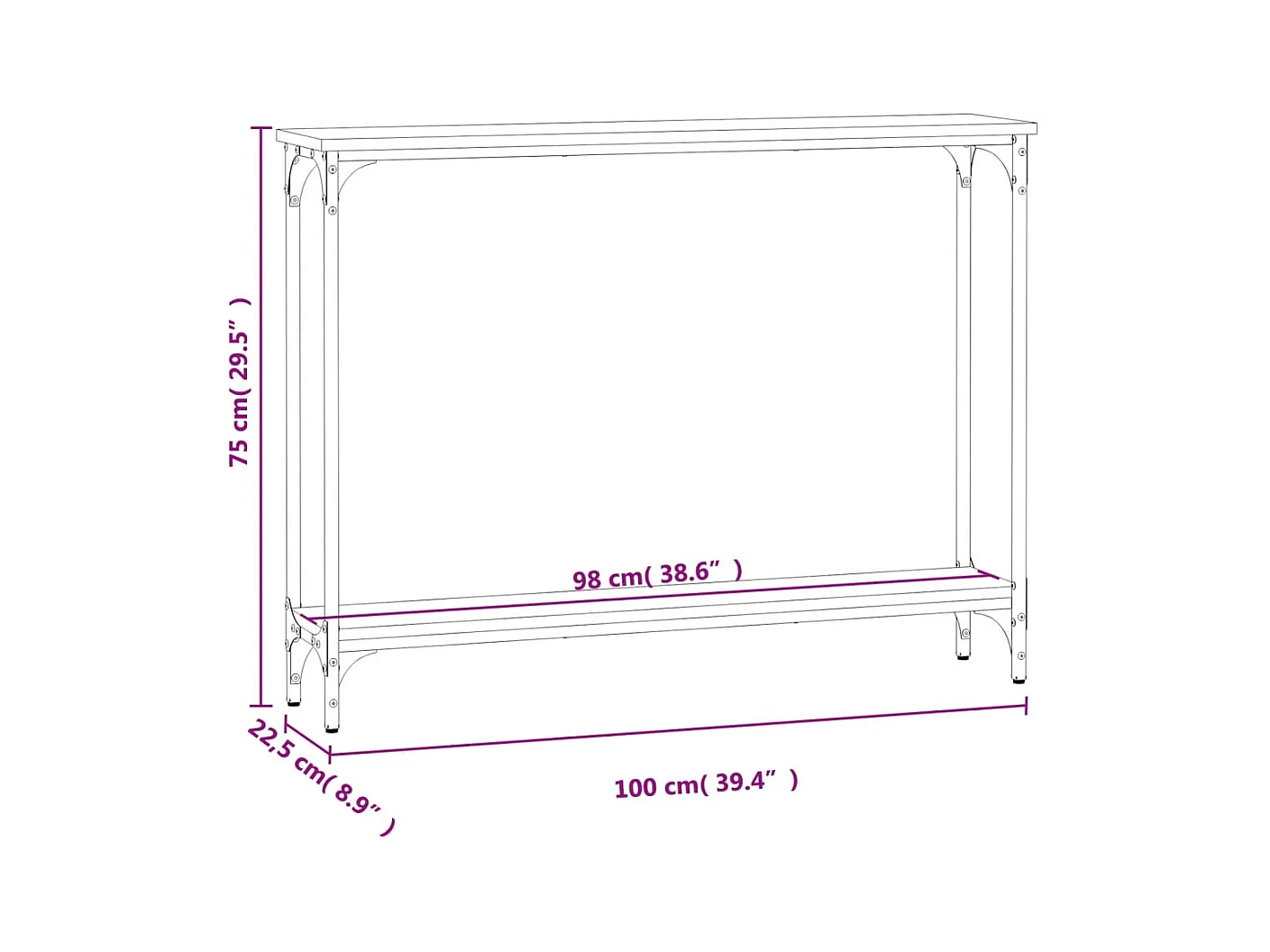 Mesa consola 100x22,5x75cm derivados de madeira carvalho sonoma