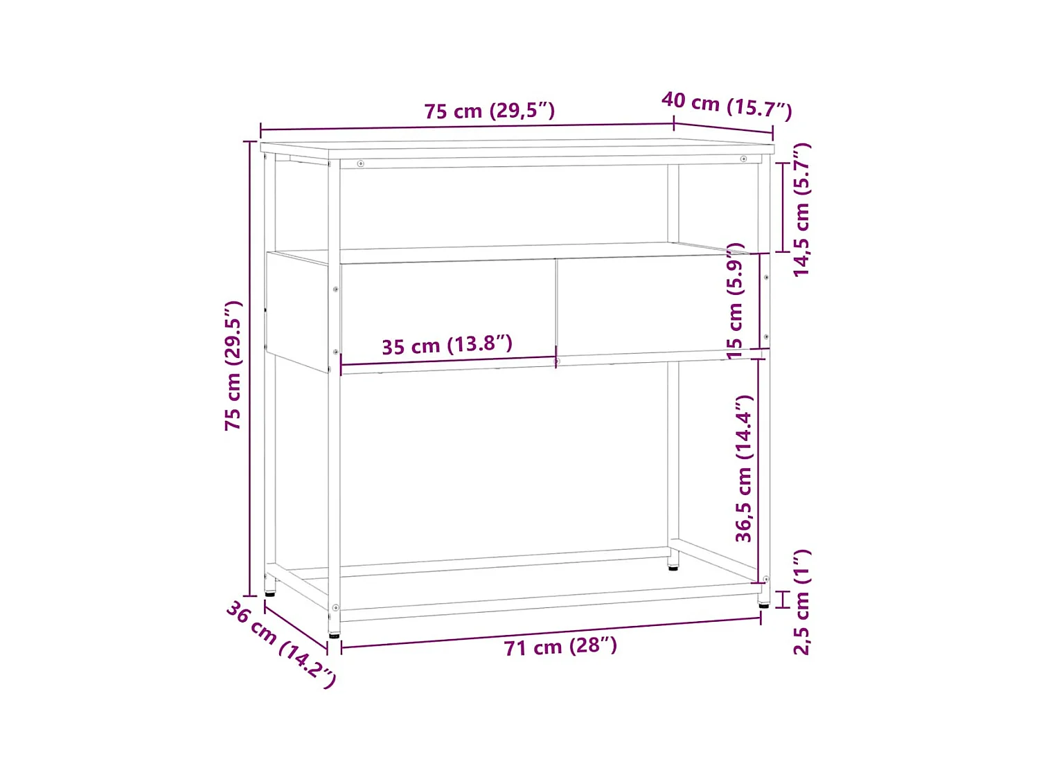 Table console noir 75x40x75 cm bois d'ingénierie