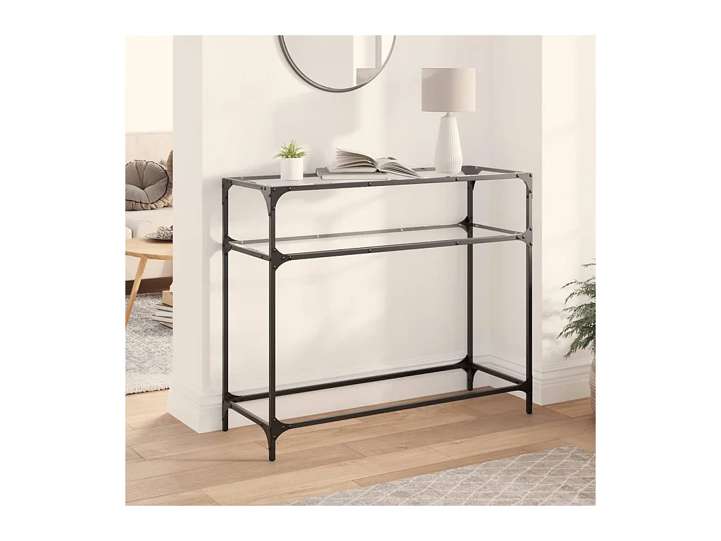 Table console avec dessus en verre transparent 98x35x81cm acier