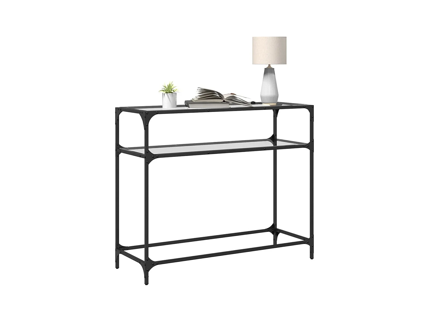 Table console avec dessus en verre transparent 98x35x81cm acier