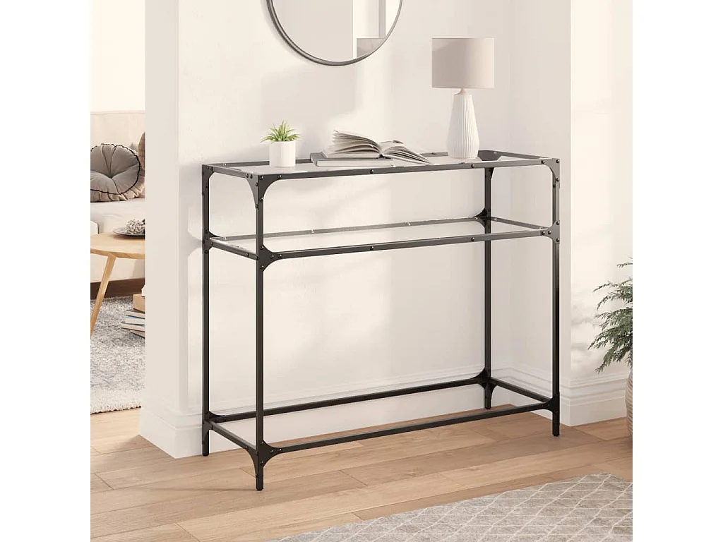 Table console avec dessus en verre transparent 98x35x81cm acier