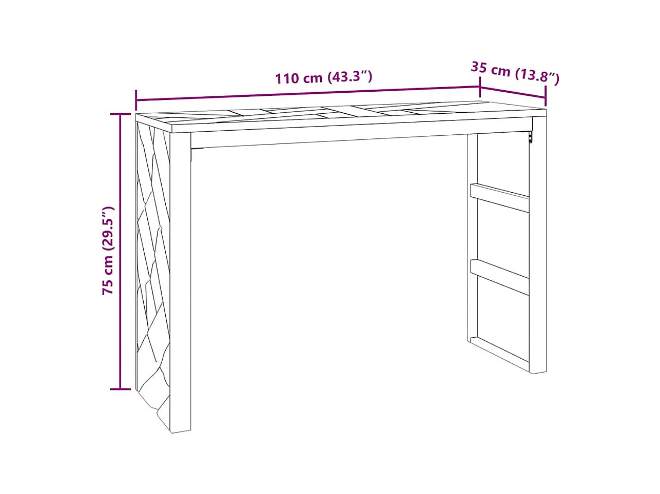 Mesa consola madera maciza de teca 110x35x75 cm