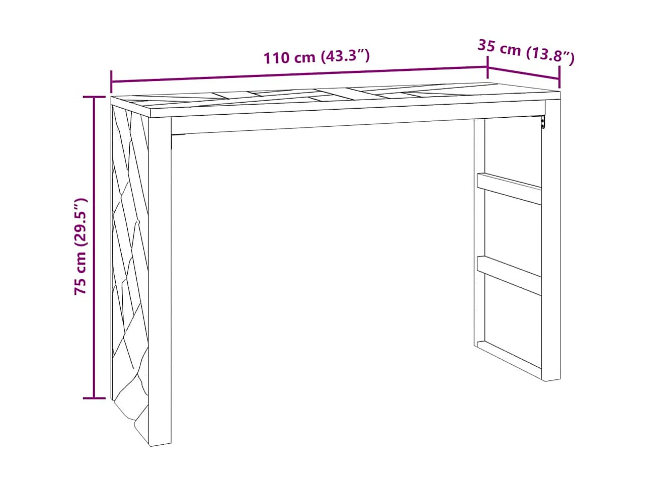 Table console 110x35x75 cm bois massif d'acacia