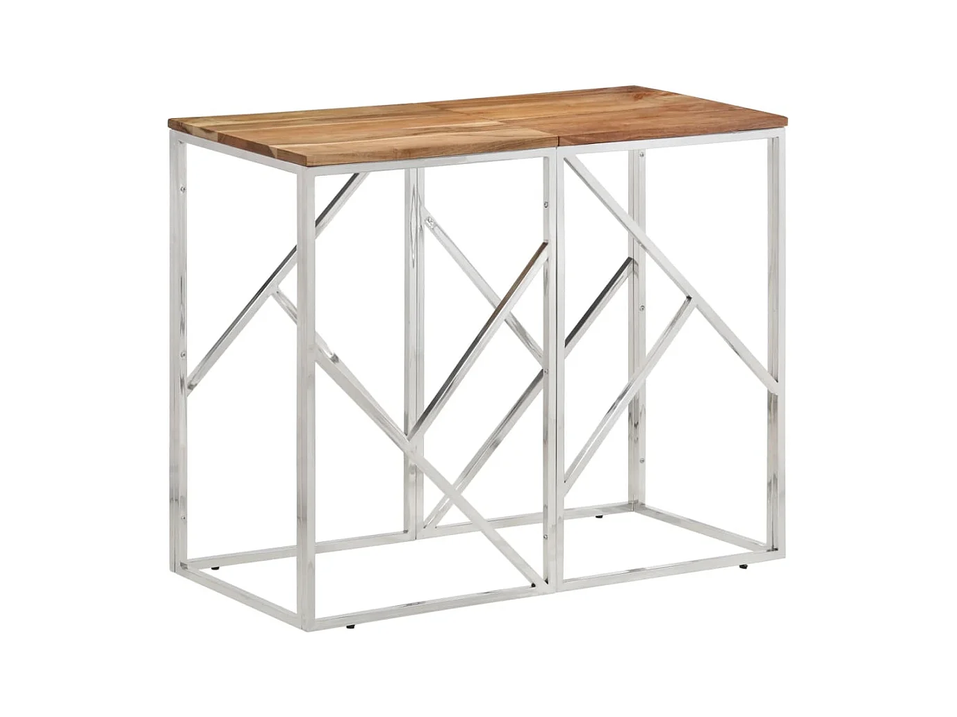 Table console argenté acier inoxydable et bois massif d'acacia