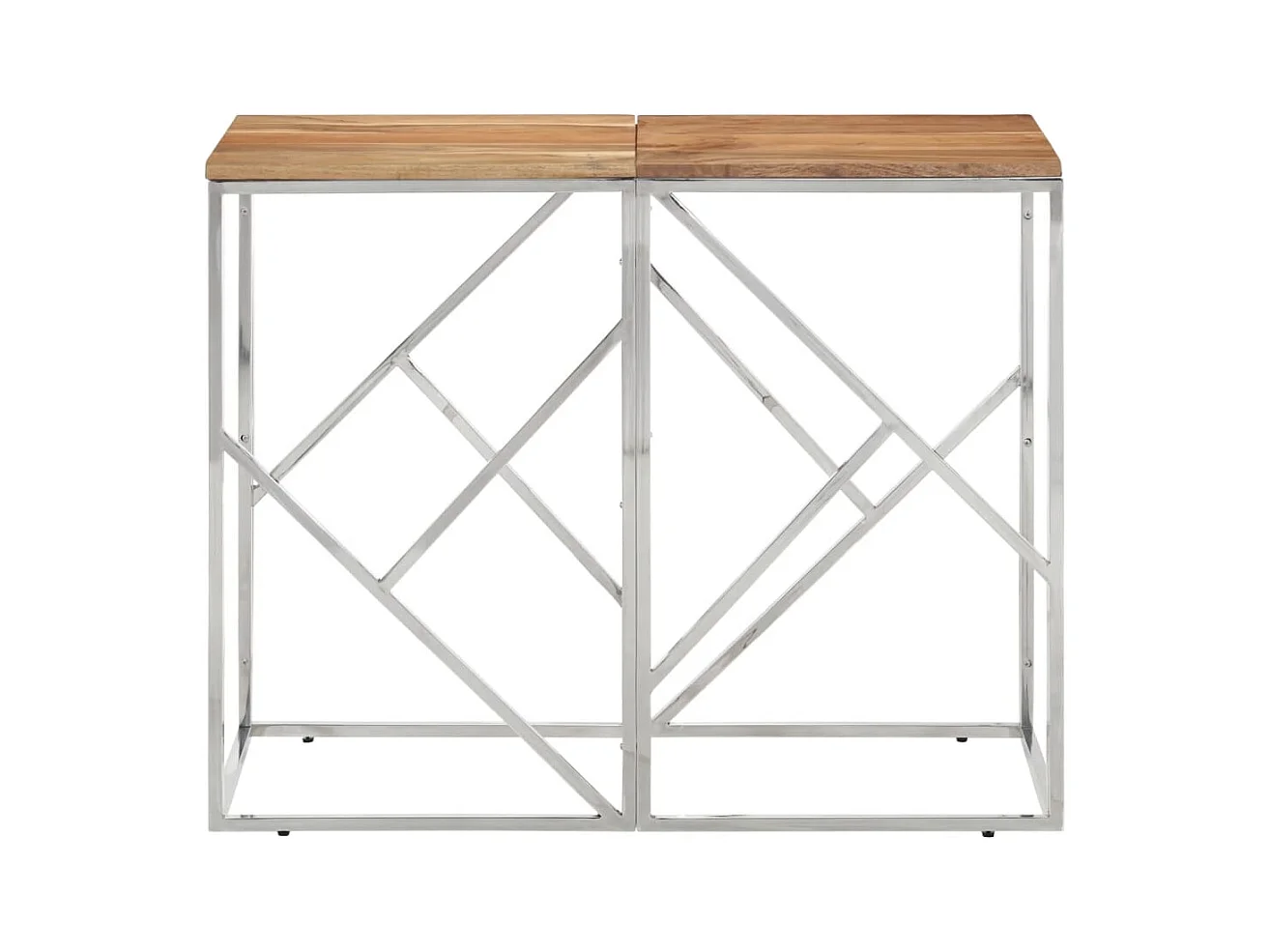 Table console argenté acier inoxydable et bois massif d'acacia