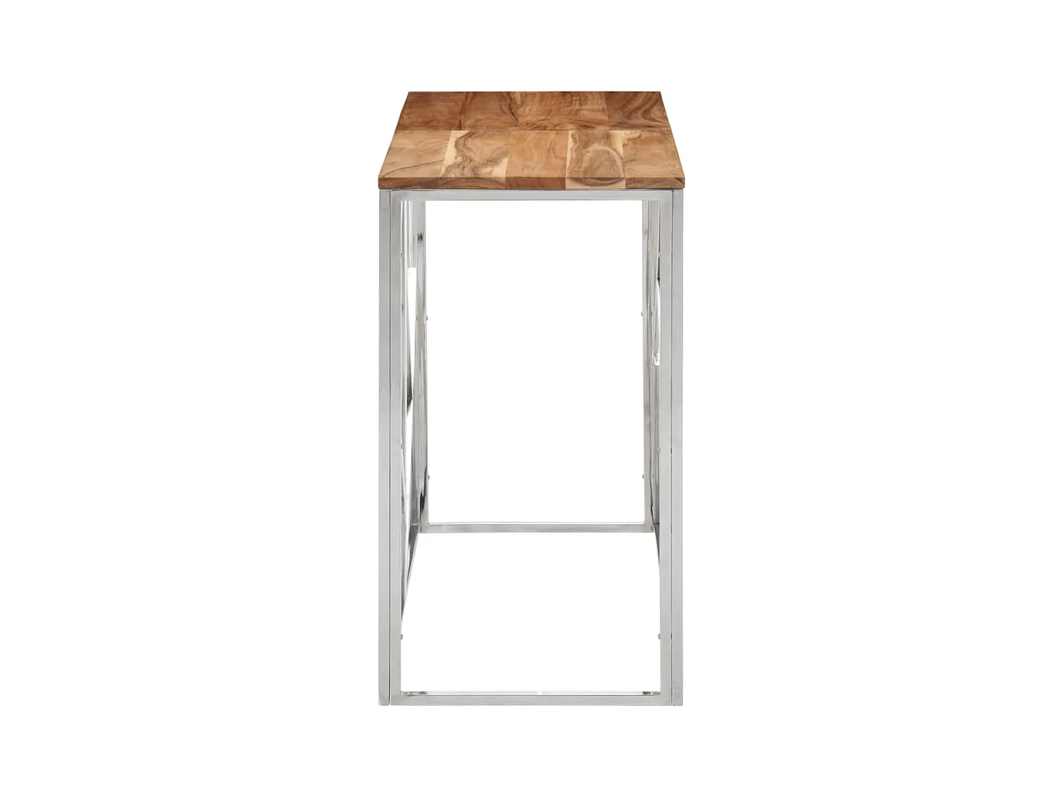 Table console argenté acier inoxydable et bois massif d'acacia