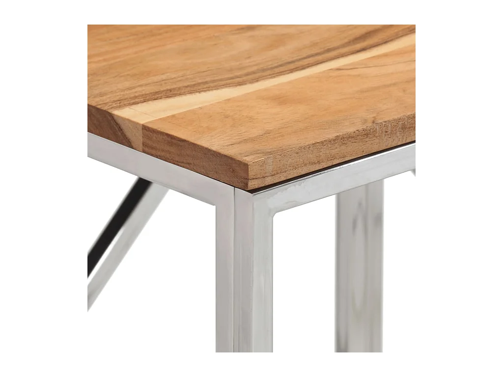Table console argenté acier inoxydable et bois massif d'acacia