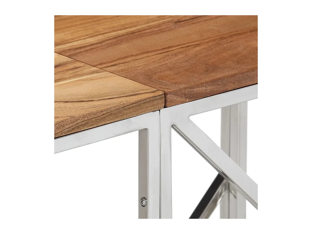 Table console argenté acier inoxydable et bois massif d'acacia
