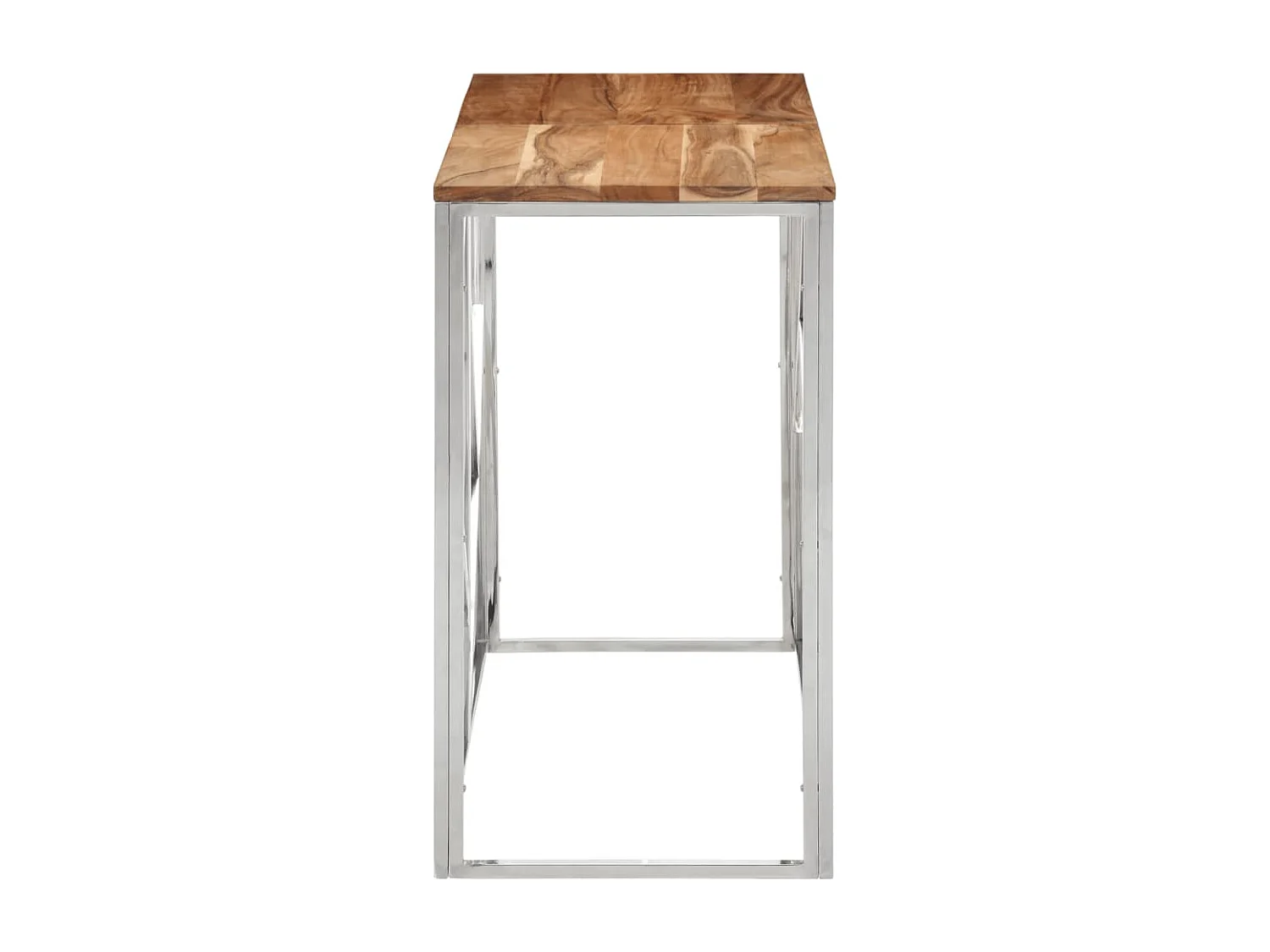 Table console argenté acier inoxydable et bois massif d'acacia