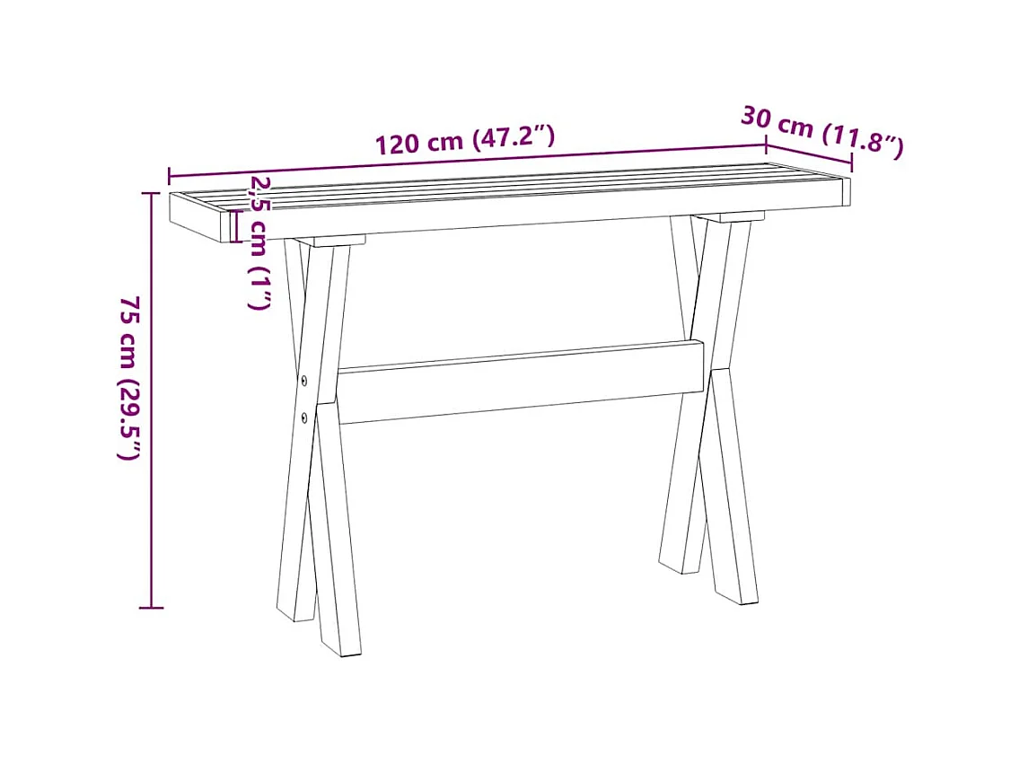 Table console NOAIN pieds en forme de X 120x30x75 cm massif pin
