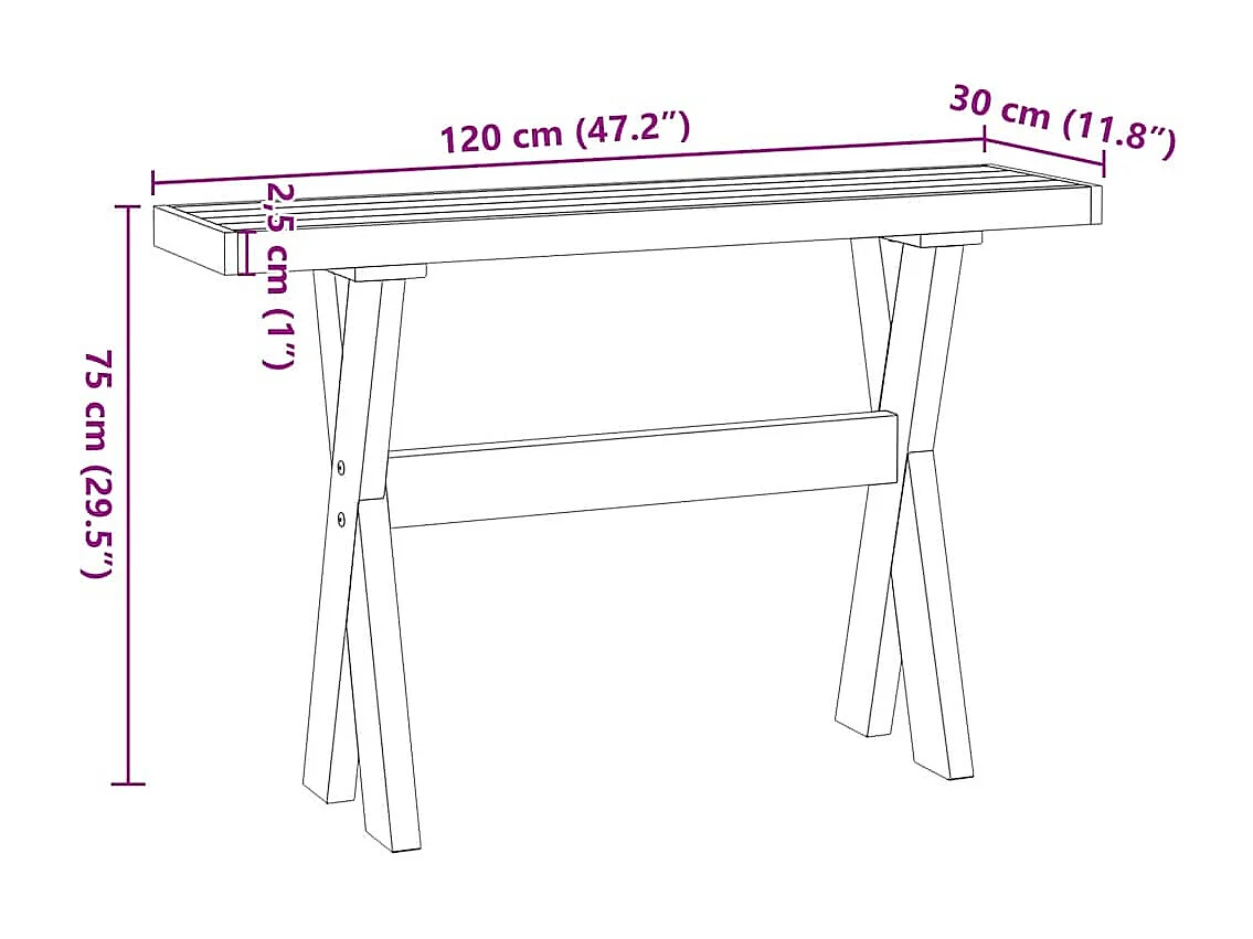 Mesa consola NOAIN patas en X madera maciza pino 120x30x75 cm