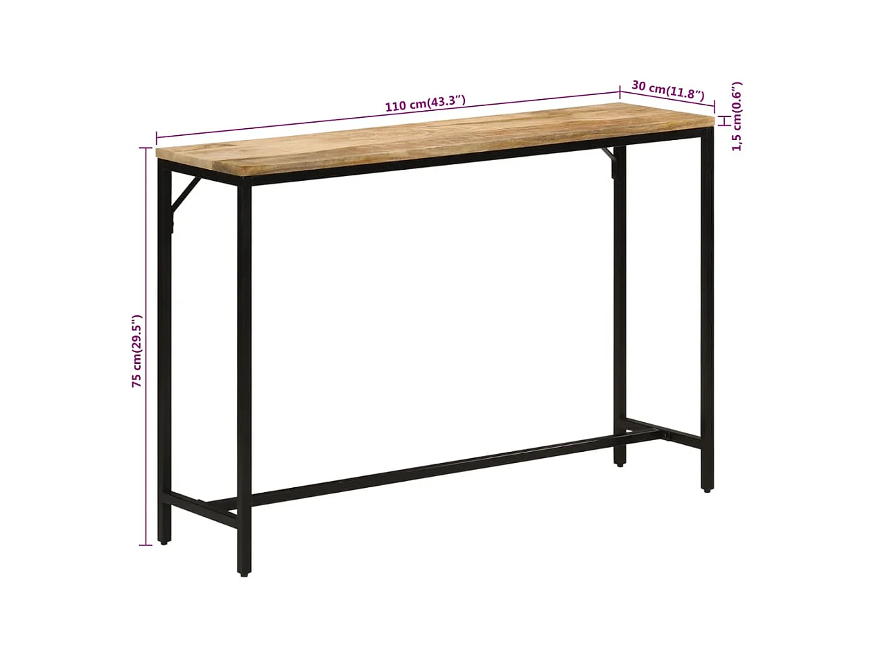Mesa consola madera maciza mango rugosa y hierro 110x30x75 cm