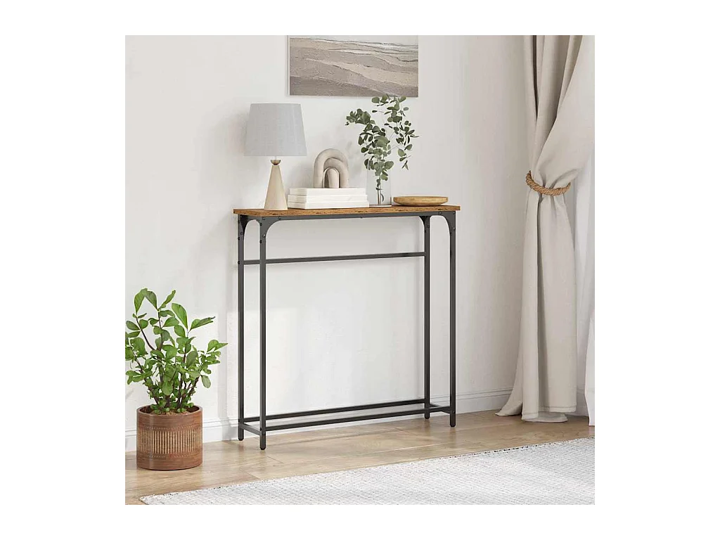 Mesa Console com prateleira Madeira Antiga 75 x 19,5 x 75 cm