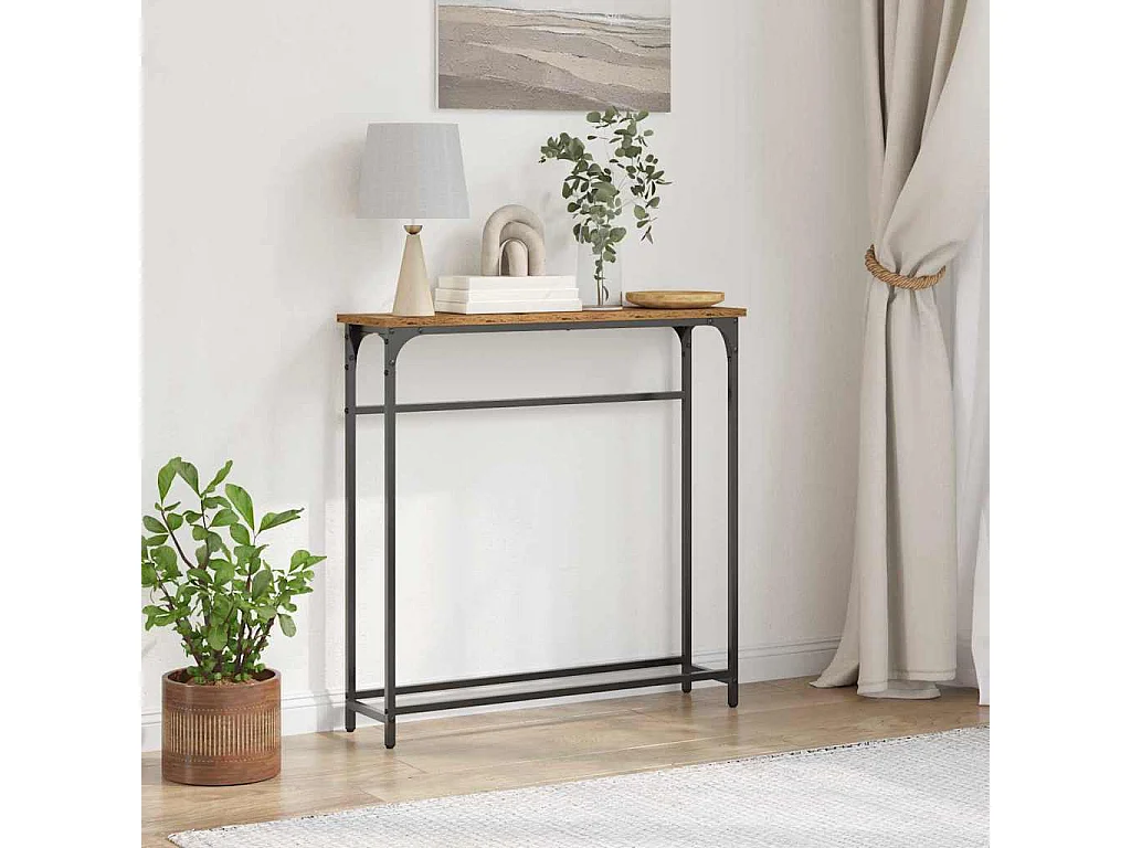 Mesa Console com prateleira Madeira Antiga 75 x 19,5 x 75 cm