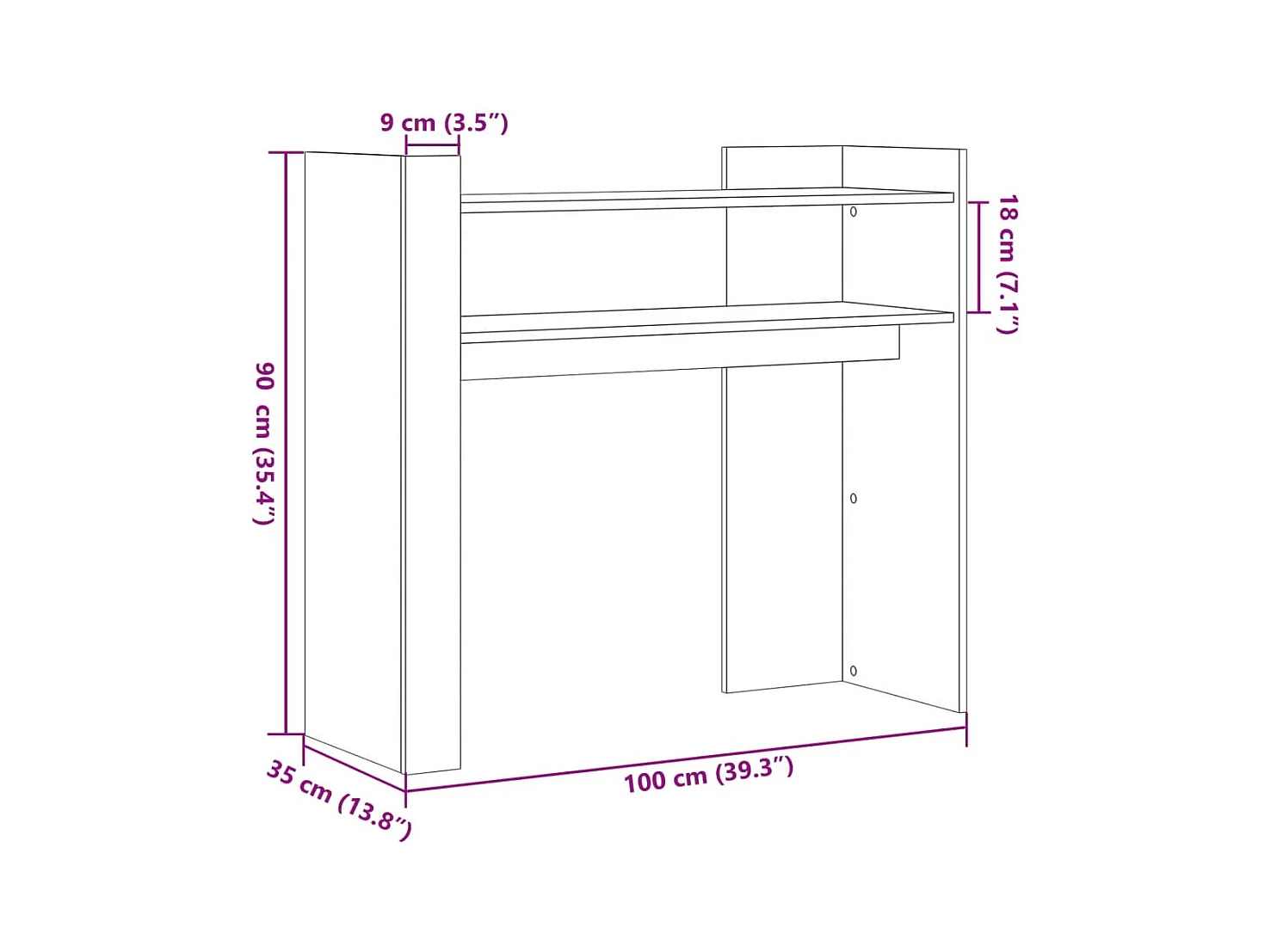 Mesa consola 100x35x90 cm derivados de madeira cinzento cimento