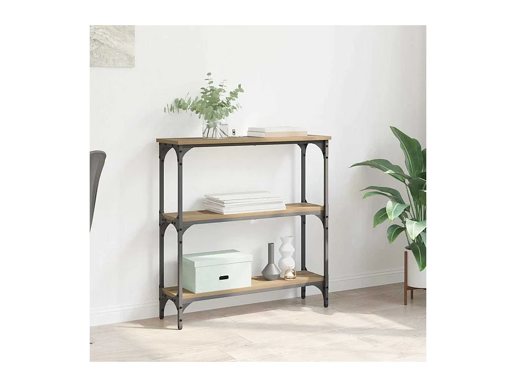 Table console avec étagère chêne artisanal 75 x 22.5 x 75 cm