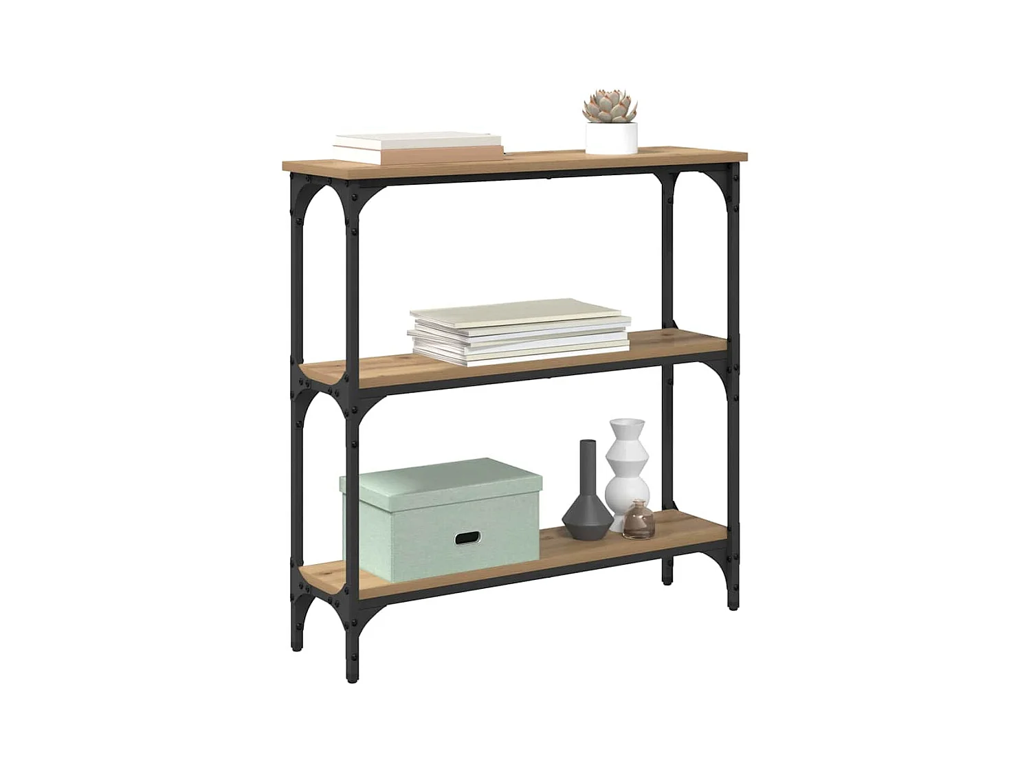 Table console avec étagère chêne artisanal 75 x 22.5 x 75 cm