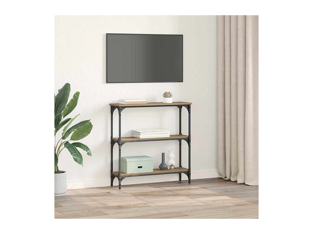 Table console avec étagère chêne artisanal 75 x 22.5 x 75 cm