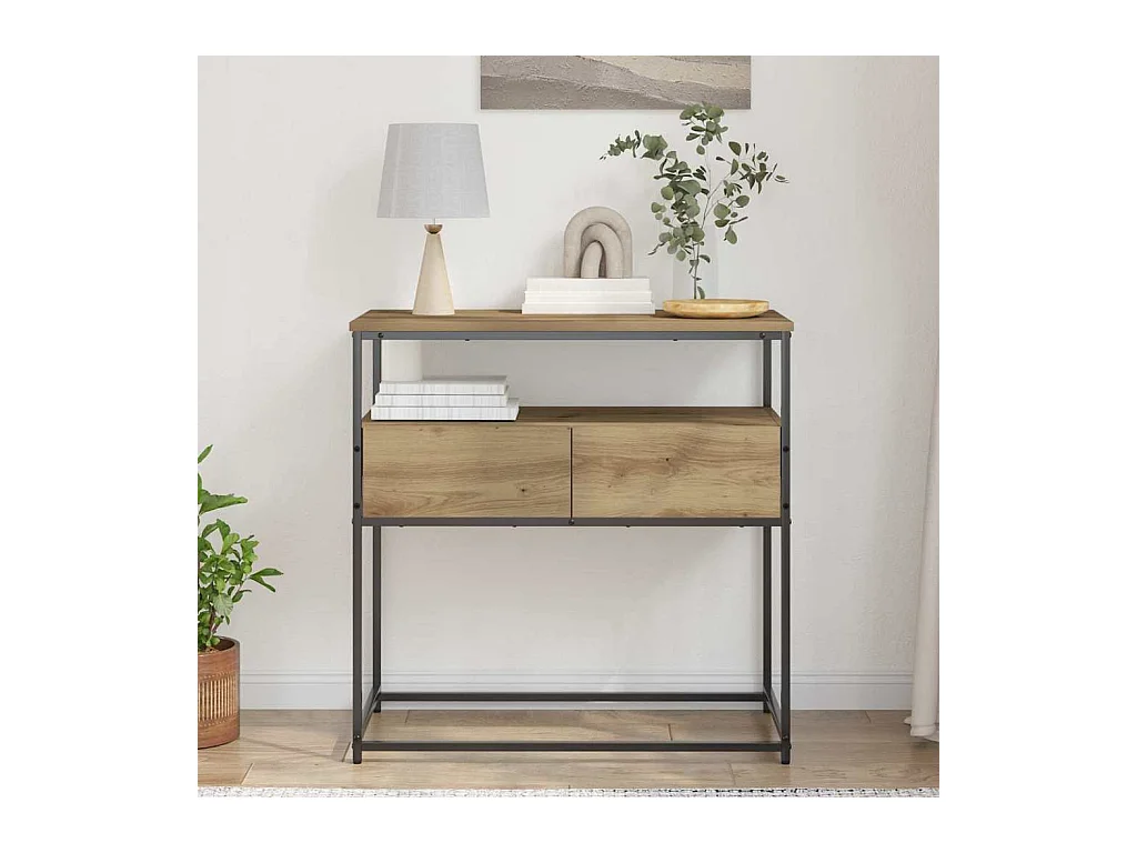 Mesa Consola con cajón Roble artisan 75 x 40 x 75 cm