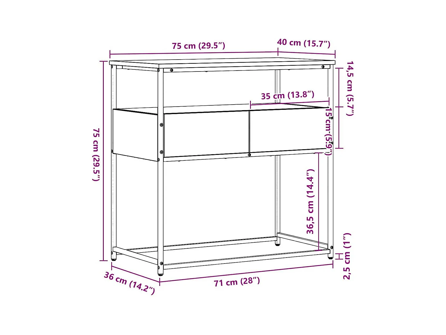 Mesa Consola con cajón Roble artisan 75 x 40 x 75 cm