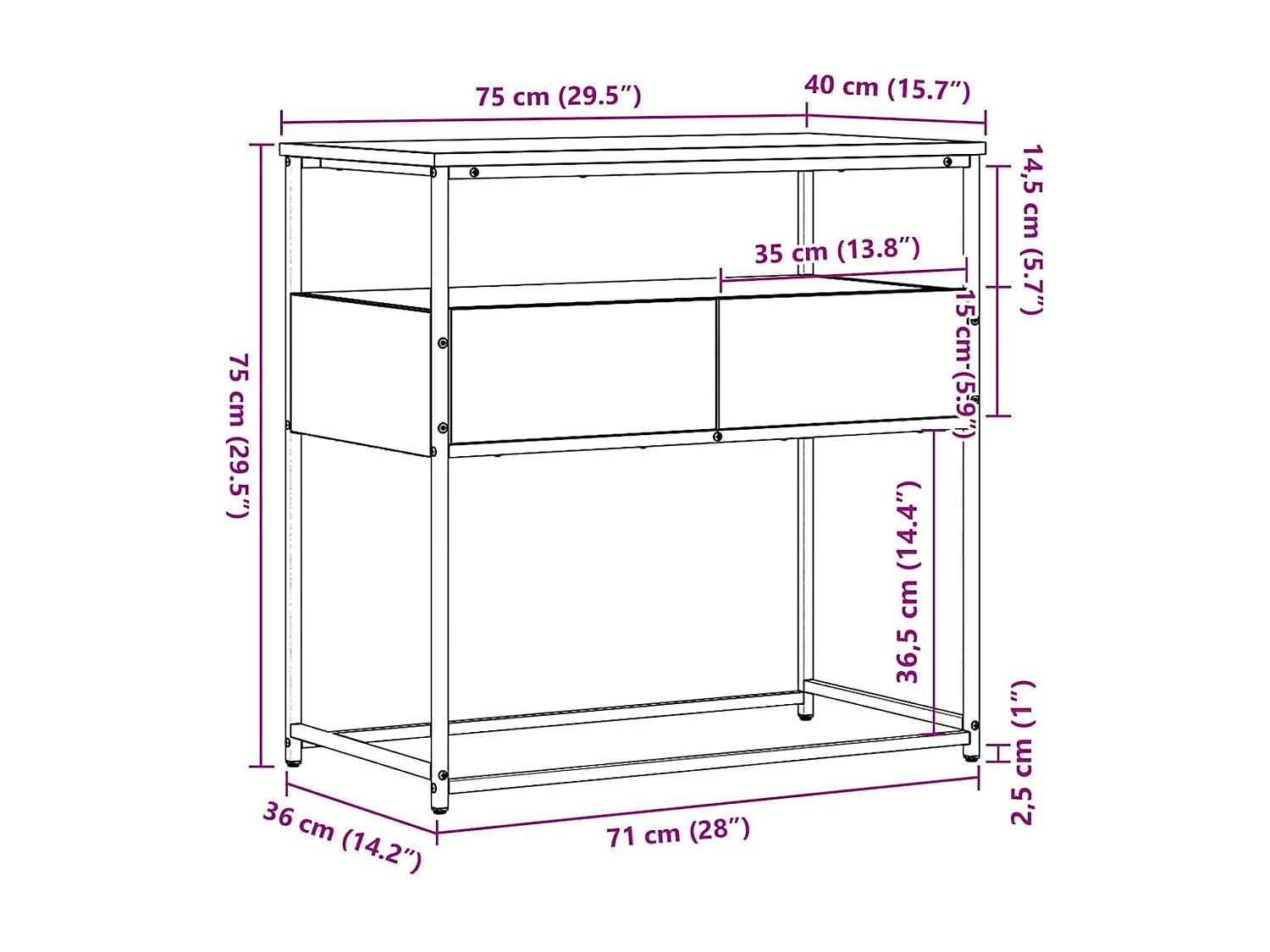 Console Tafel met lade artisanaal eikenkleurig 75 x 40 x 75 cm